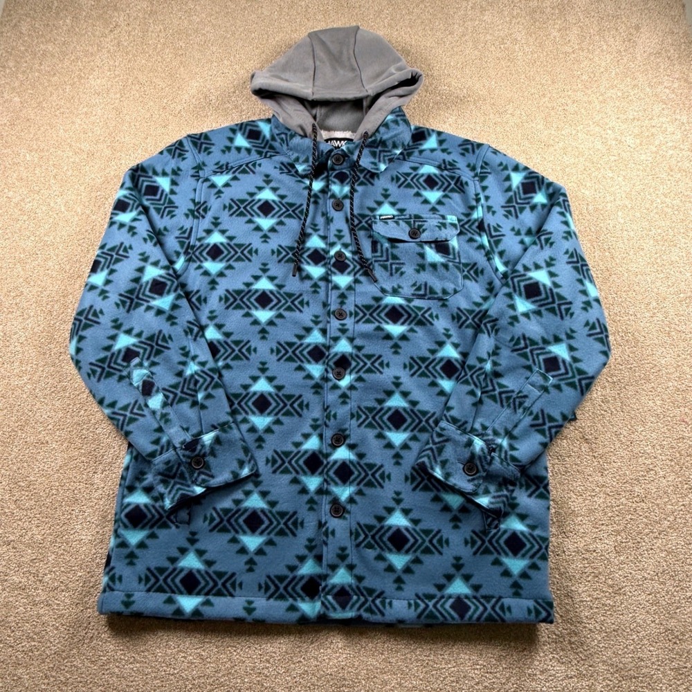 Tony Hawk Mens Sherpa Lined Fleece Shirt Jacket‎ Hoodie Blue Southwestern Medium